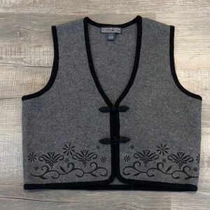 Herman Geist Gray and Black Embroidered Wool Vest